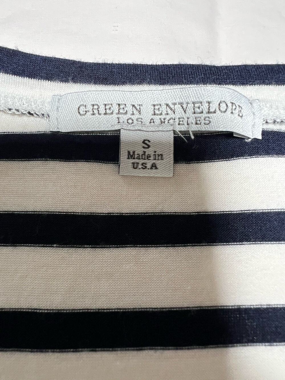 Green Envelope NY&C Striped Tie Front Top Womens Small Navy White Short Sleeve